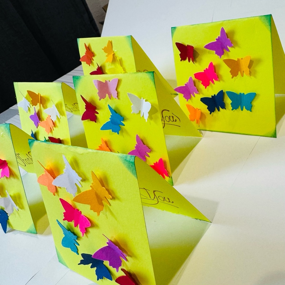 6 Neon 3D butterfly thank you cards
